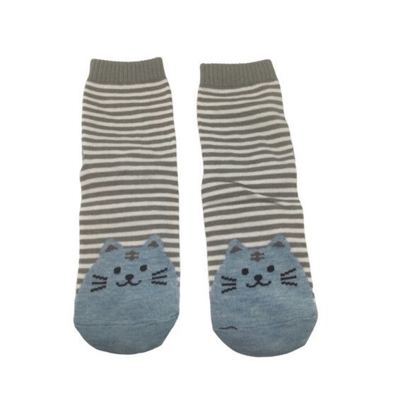 Cute Cat Knit Socks Women’s Horizontal Striped Socks Cotton Grey - Picture 1 of 6